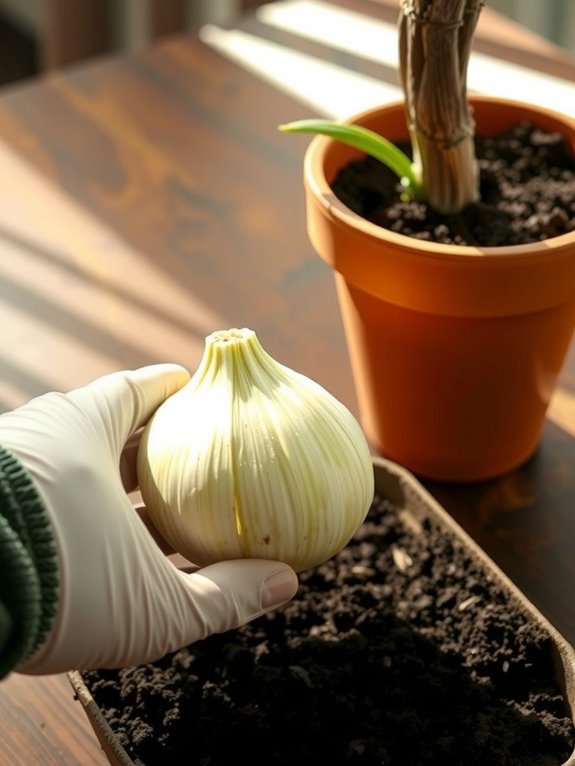 firm dry bulb drainage tall narrow pot surface exposed bulb