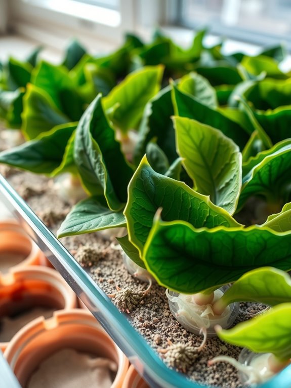 leaf cuttings moist soil direct contact