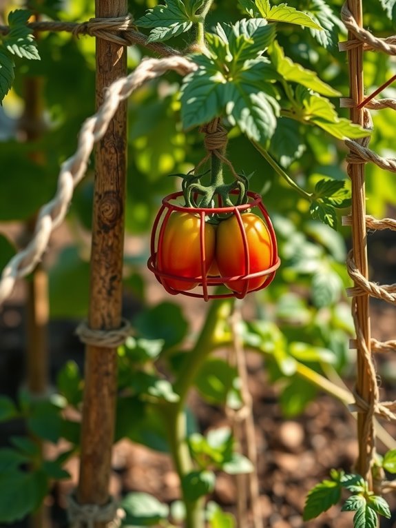 stakes cages or trellises support tomatoes